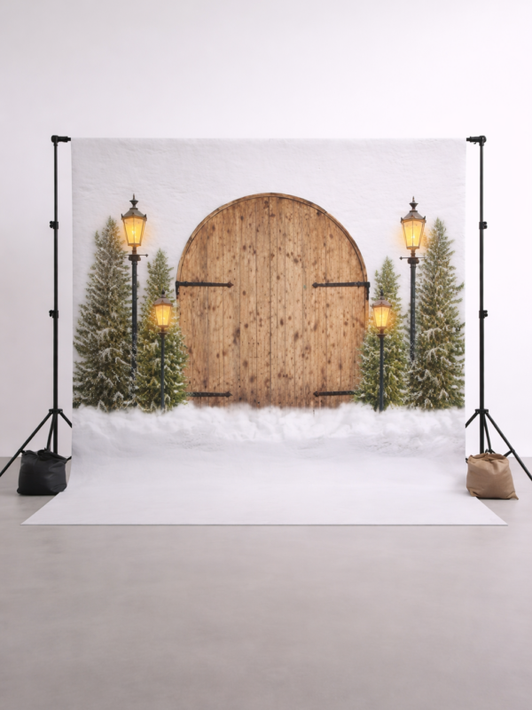 Fondo de tela para fotos - Puerta Rústica Navidad