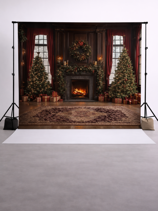 Fondo de tela para fotos  - Chimenea de Navidad