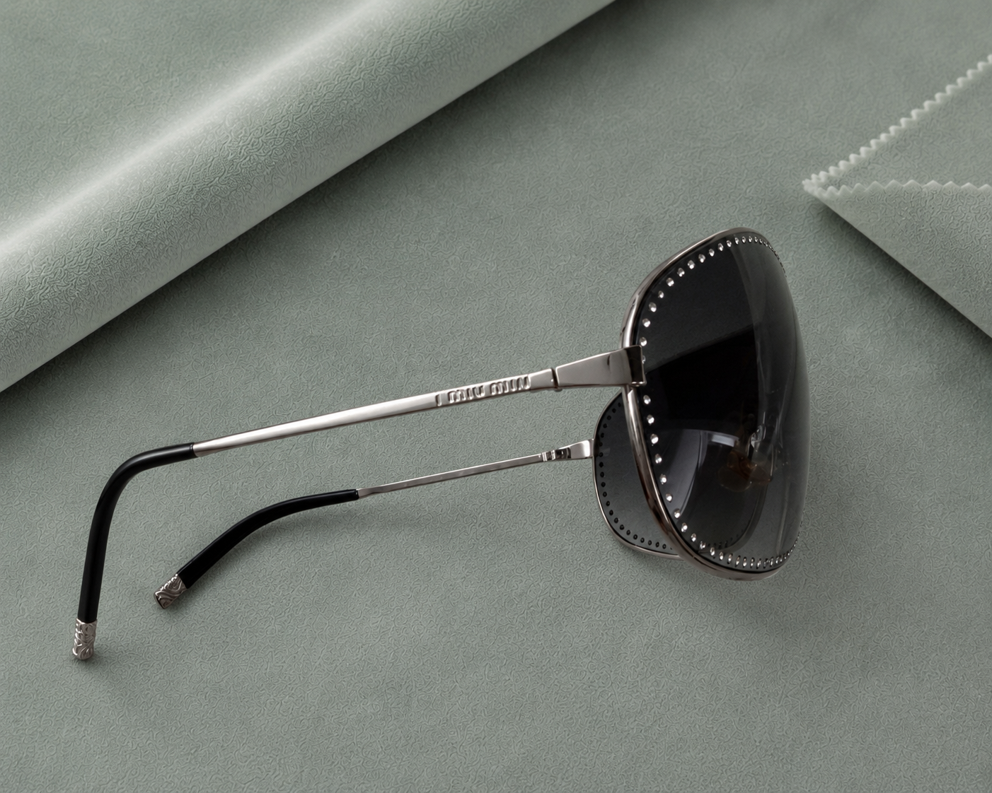 Miu Miu Shield Sunglasses Crystal Trim Vintage 2000s - Image 2